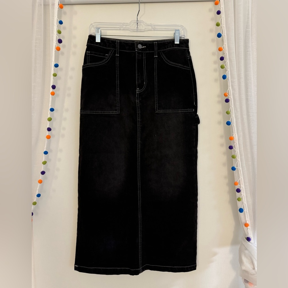 Long modest black straight Jean skirt